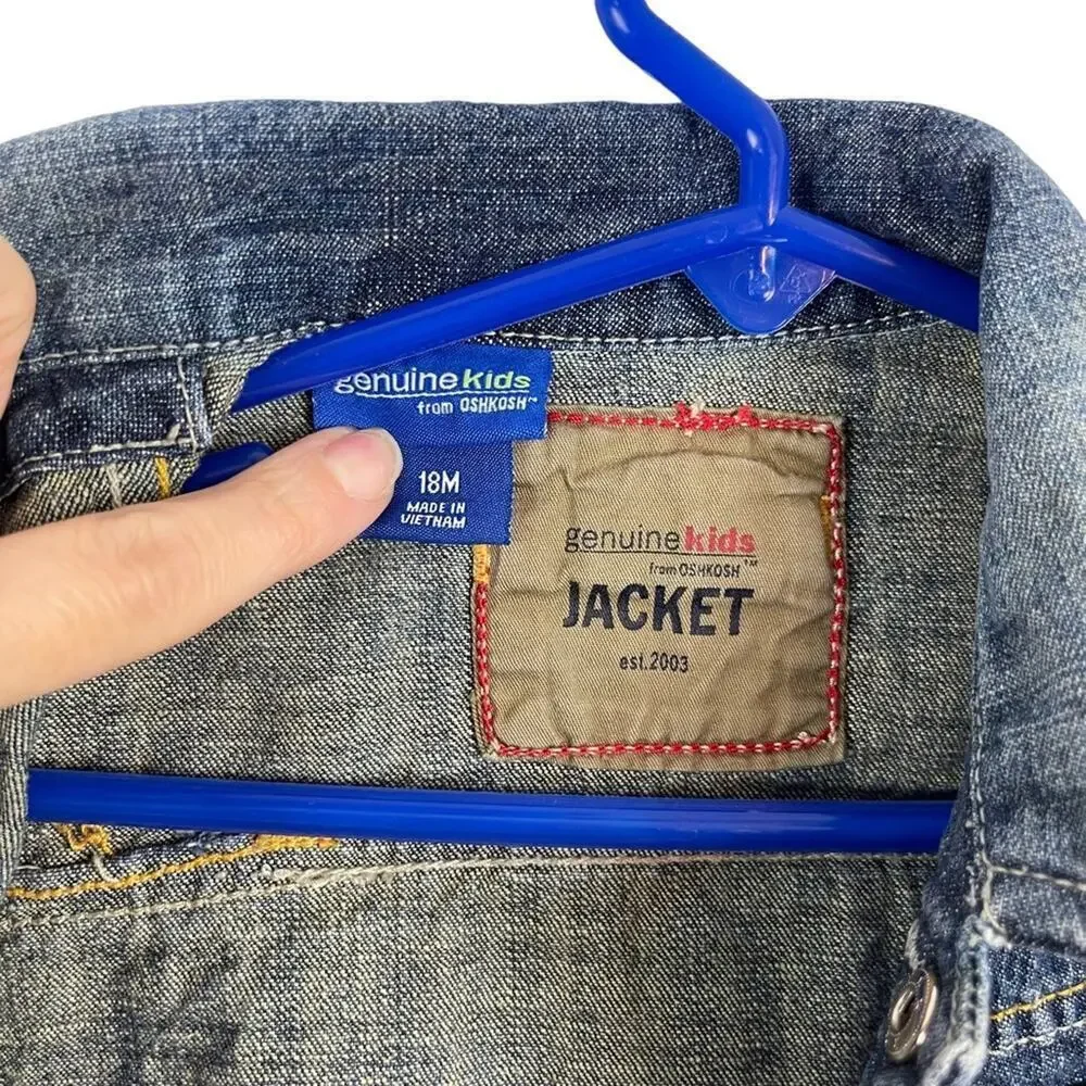 Oshkosh Genuine Kids Denim Jean Jacket Distressed 18 Months Snap Front